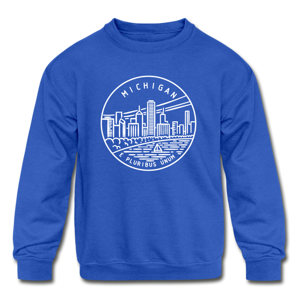 Michigan Youth Sweatshirt - State Design Youth Michigan Crewneck Sweatshirt - royal blue