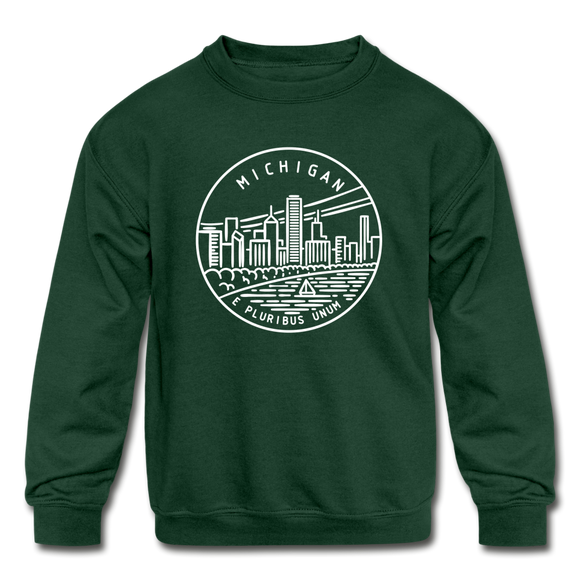 Michigan Youth Sweatshirt - State Design Youth Michigan Crewneck Sweatshirt - forest green