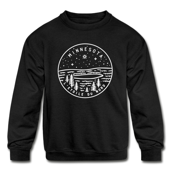 Minnesota Youth Sweatshirt - State Design Youth Minnesota Crewneck Sweatshirt - black