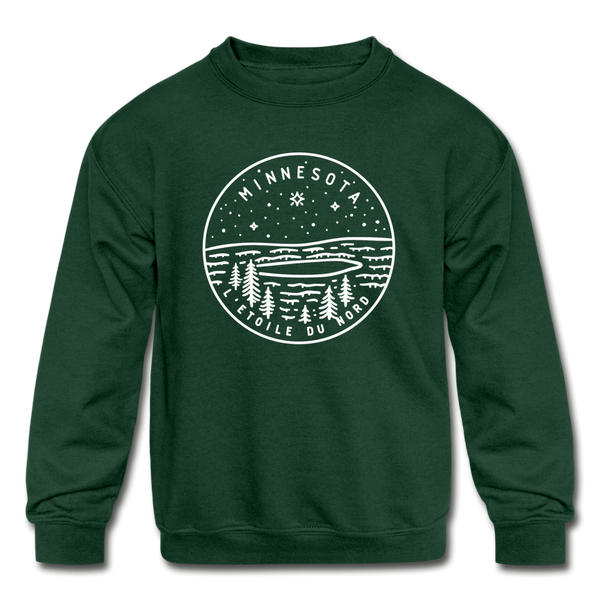 Minnesota Youth Sweatshirt - State Design Youth Minnesota Crewneck Sweatshirt - forest green