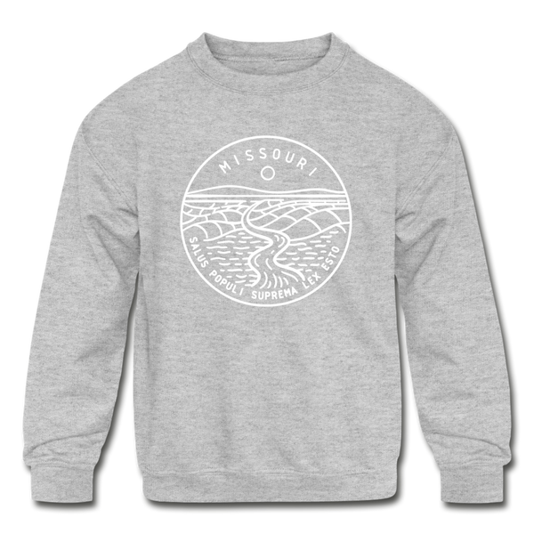 Missouri Youth Sweatshirt - State Design Youth Missouri Crewneck Sweatshirt - heather gray