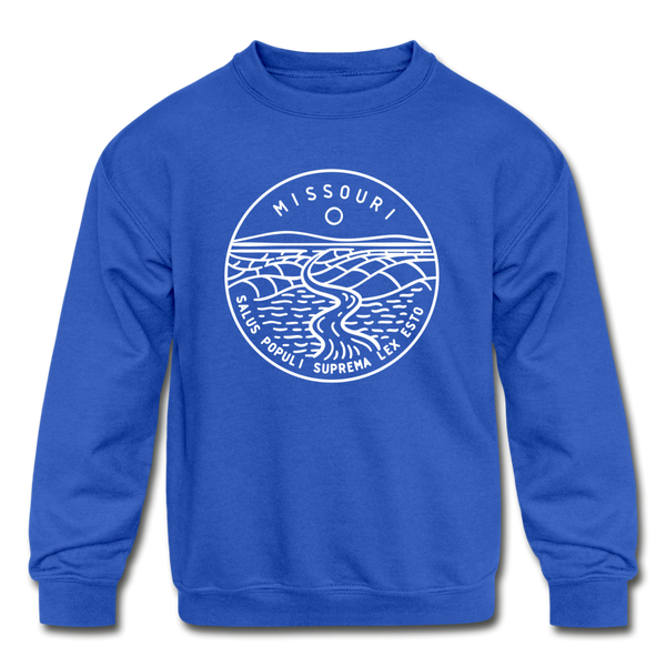 Missouri Youth Sweatshirt - State Design Youth Missouri Crewneck Sweatshirt - royal blue