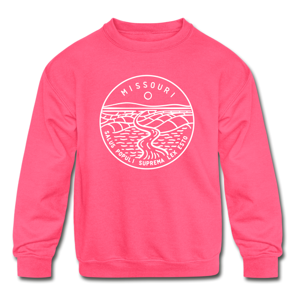 Missouri Youth Sweatshirt - State Design Youth Missouri Crewneck Sweatshirt - neon pink