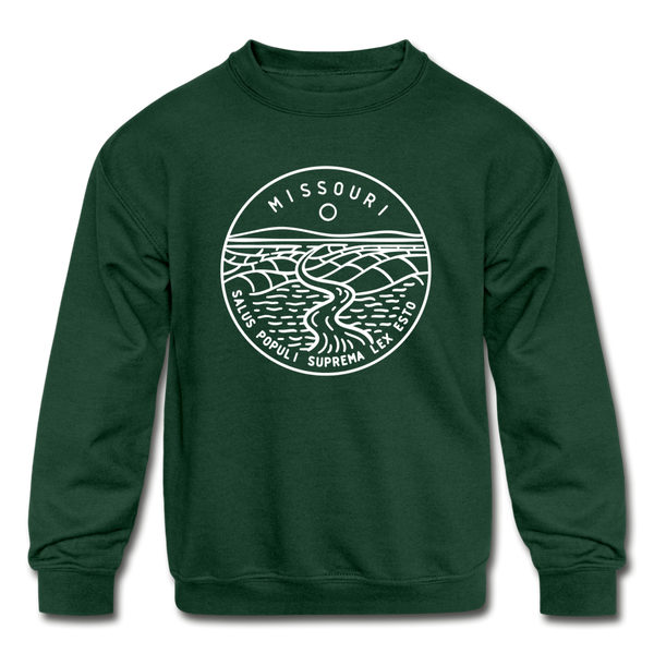 Missouri Youth Sweatshirt - State Design Youth Missouri Crewneck Sweatshirt - forest green