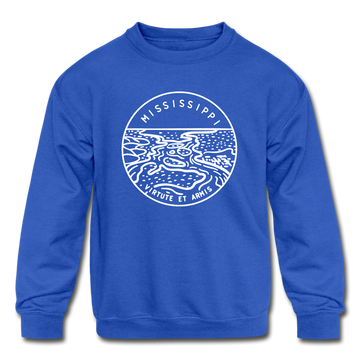 Mississippi Youth Sweatshirt - State Design Youth Mississippi Crewneck Sweatshirt - royal blue