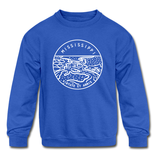 Mississippi Youth Sweatshirt - State Design Youth Mississippi Crewneck Sweatshirt - royal blue
