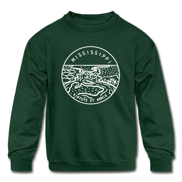 Mississippi Youth Sweatshirt - State Design Youth Mississippi Crewneck Sweatshirt - forest green
