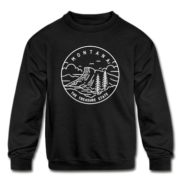 Montana Youth Sweatshirt - State Design Youth Montana Crewneck Sweatshirt - black