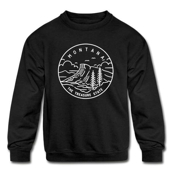 Montana Youth Sweatshirt - State Design Youth Montana Crewneck Sweatshirt - black