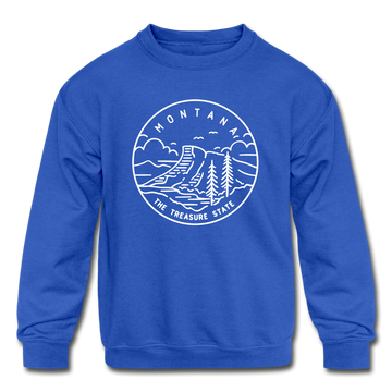 Montana Youth Sweatshirt - State Design Youth Montana Crewneck Sweatshirt - royal blue