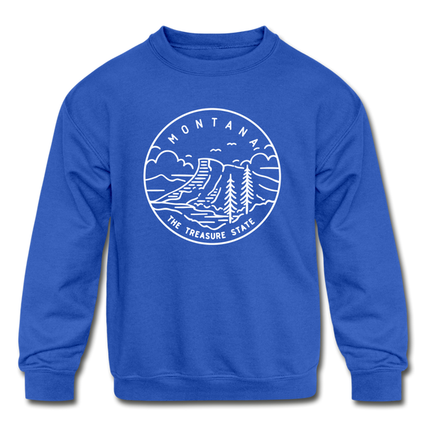 Montana Youth Sweatshirt - State Design Youth Montana Crewneck Sweatshirt - royal blue