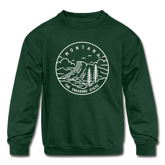 Montana Youth Sweatshirt - State Design Youth Montana Crewneck Sweatshirt - forest green