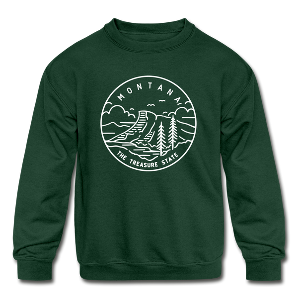 Montana Youth Sweatshirt - State Design Youth Montana Crewneck Sweatshirt - forest green