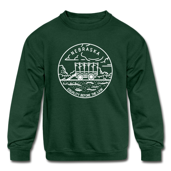 Nebraska Youth Sweatshirt - State Design Youth Nebraska Crewneck Sweatshirt - forest green