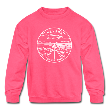 Nevada Youth Sweatshirt - State Design Youth Nevada Crewneck Sweatshirt - neon pink
