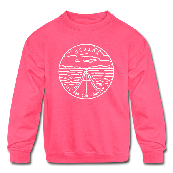 Nevada Youth Sweatshirt - State Design Youth Nevada Crewneck Sweatshirt - neon pink