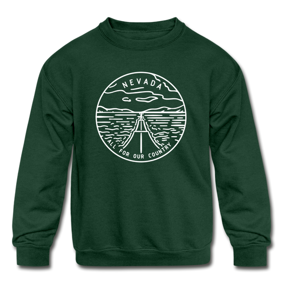 Nevada Youth Sweatshirt - State Design Youth Nevada Crewneck Sweatshirt - forest green