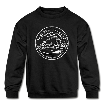 North Dakota Youth Sweatshirt - State Design Youth North Dakota Crewneck Sweatshirt - black