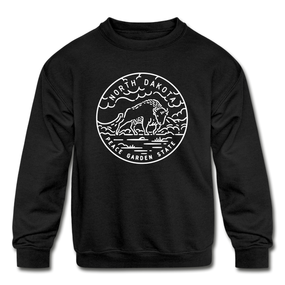 North Dakota Youth Sweatshirt - State Design Youth North Dakota Crewneck Sweatshirt - black