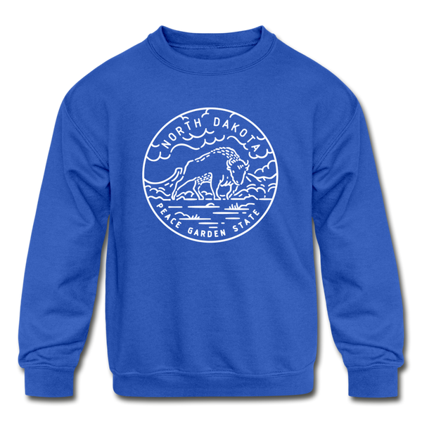 North Dakota Youth Sweatshirt - State Design Youth North Dakota Crewneck Sweatshirt - royal blue