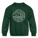 North Dakota Youth Sweatshirt - State Design Youth North Dakota Crewneck Sweatshirt - forest green