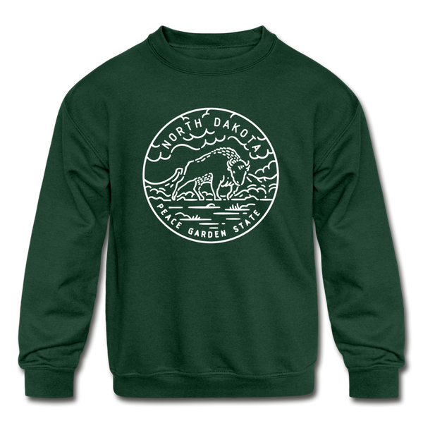 North Dakota Youth Sweatshirt - State Design Youth North Dakota Crewneck Sweatshirt - forest green