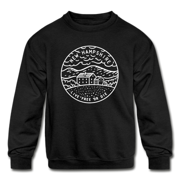 New Hampshire Youth Sweatshirt - State Design Youth New Hampshire Crewneck Sweatshirt - black