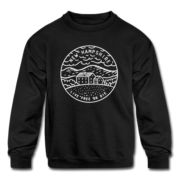 New Hampshire Youth Sweatshirt - State Design Youth New Hampshire Crewneck Sweatshirt - black