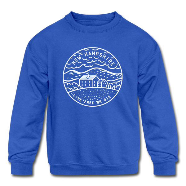 New Hampshire Youth Sweatshirt - State Design Youth New Hampshire Crewneck Sweatshirt - royal blue