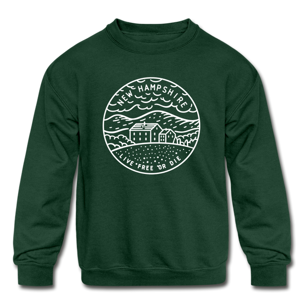 New Hampshire Youth Sweatshirt - State Design Youth New Hampshire Crewneck Sweatshirt - forest green