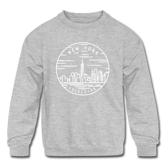 New York Youth Sweatshirt - State Design Youth New York Crewneck Sweatshirt - heather gray