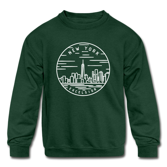 New York Youth Sweatshirt - State Design Youth New York Crewneck Sweatshirt - forest green