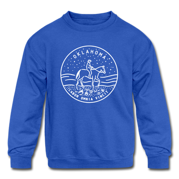 Oklahoma Youth Sweatshirt - State Design Youth Oklahoma Crewneck Sweatshirt - royal blue