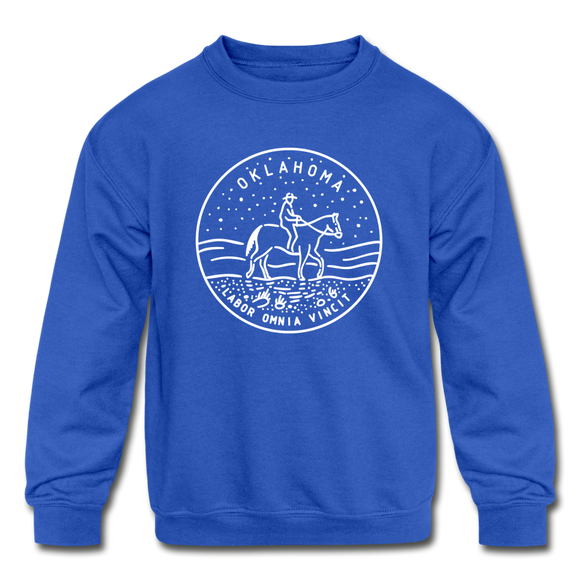 Oklahoma Youth Sweatshirt - State Design Youth Oklahoma Crewneck Sweatshirt - royal blue