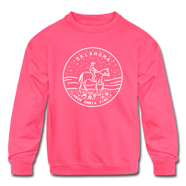 Oklahoma Youth Sweatshirt - State Design Youth Oklahoma Crewneck Sweatshirt - neon pink