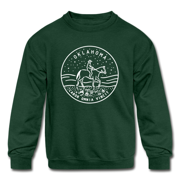 Oklahoma Youth Sweatshirt - State Design Youth Oklahoma Crewneck Sweatshirt - forest green