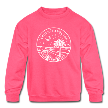 South Carolina Youth Sweatshirt - State Design Youth South Carolina Crewneck Sweatshirt - neon pink