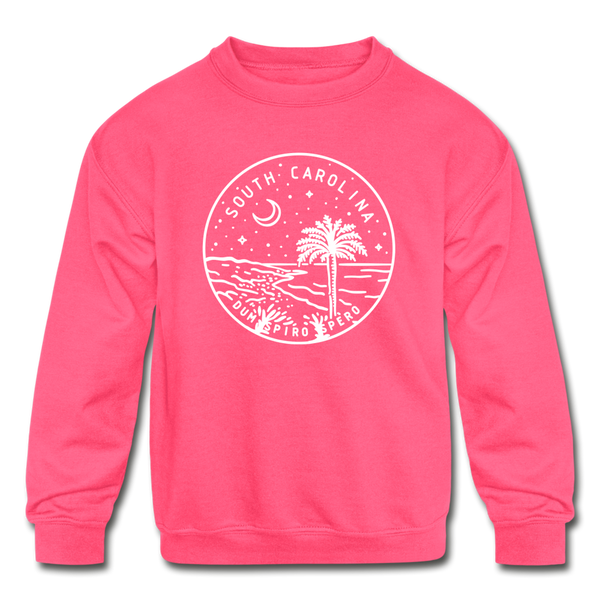 South Carolina Youth Sweatshirt - State Design Youth South Carolina Crewneck Sweatshirt - neon pink