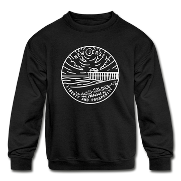 New Jersey Youth Sweatshirt - State Design Youth New Jersey Crewneck Sweatshirt - black