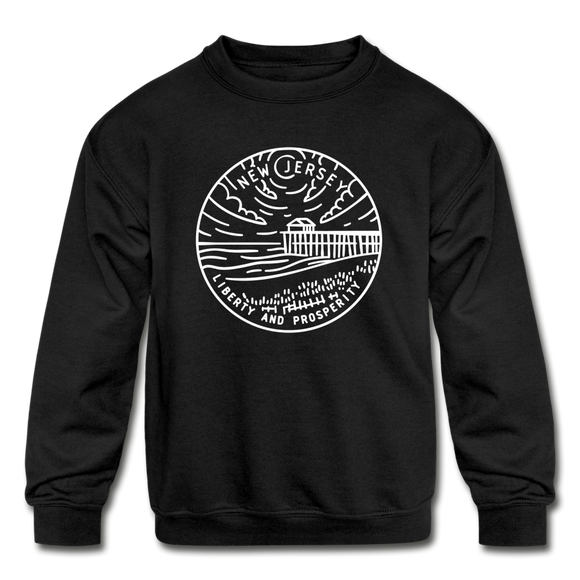 New Jersey Youth Sweatshirt - State Design Youth New Jersey Crewneck Sweatshirt - black