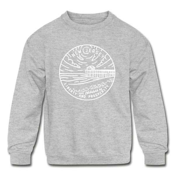New Jersey Youth Sweatshirt - State Design Youth New Jersey Crewneck Sweatshirt - heather gray