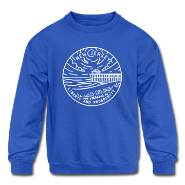 New Jersey Youth Sweatshirt - State Design Youth New Jersey Crewneck Sweatshirt - royal blue