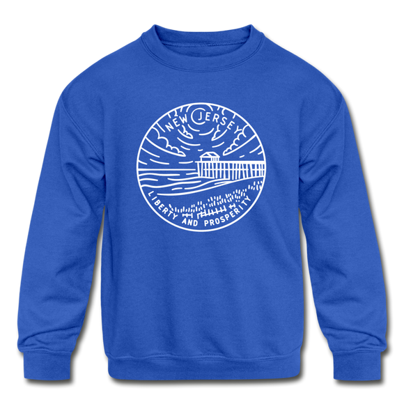New Jersey Youth Sweatshirt - State Design Youth New Jersey Crewneck Sweatshirt - royal blue