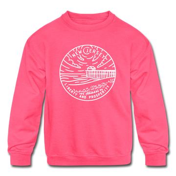 New Jersey Youth Sweatshirt - State Design Youth New Jersey Crewneck Sweatshirt - neon pink