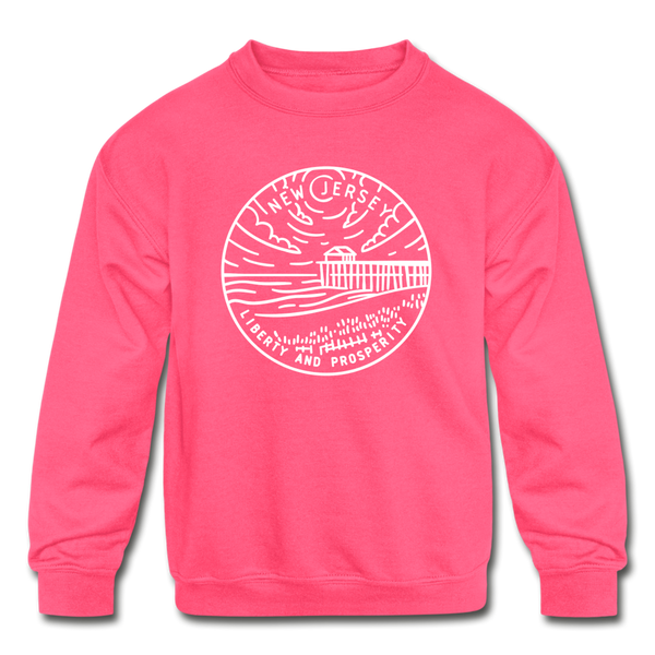 New Jersey Youth Sweatshirt - State Design Youth New Jersey Crewneck Sweatshirt - neon pink