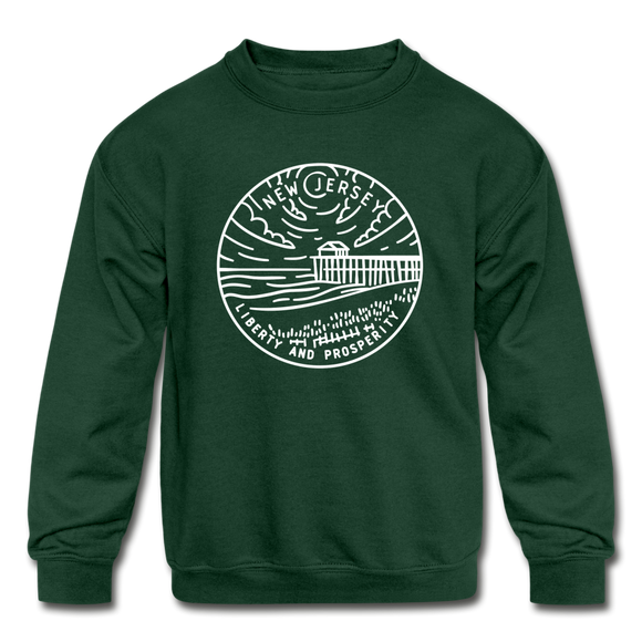 New Jersey Youth Sweatshirt - State Design Youth New Jersey Crewneck Sweatshirt - forest green