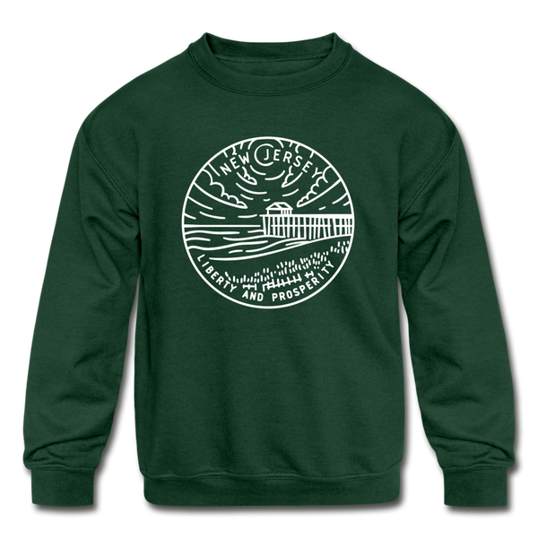 New Jersey Youth Sweatshirt - State Design Youth New Jersey Crewneck Sweatshirt - forest green