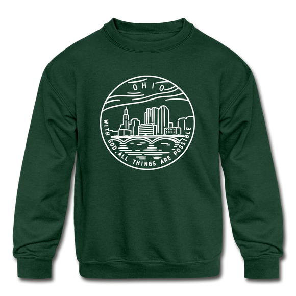 Ohio Youth Sweatshirt - State Design Youth Ohio Crewneck Sweatshirt - forest green