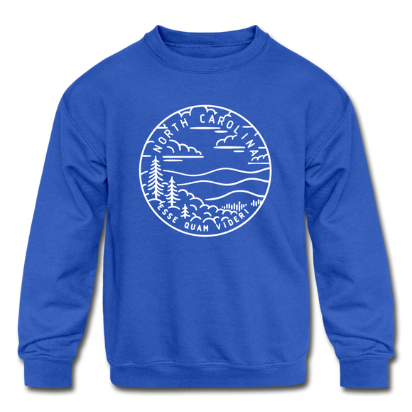North Carolina Youth Sweatshirt - State Design Youth North Carolina Crewneck Sweatshirt - royal blue