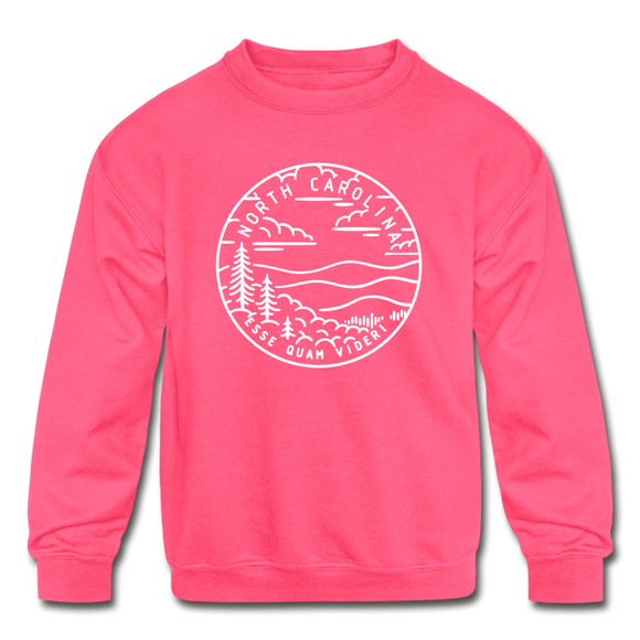 North Carolina Youth Sweatshirt - State Design Youth North Carolina Crewneck Sweatshirt - neon pink